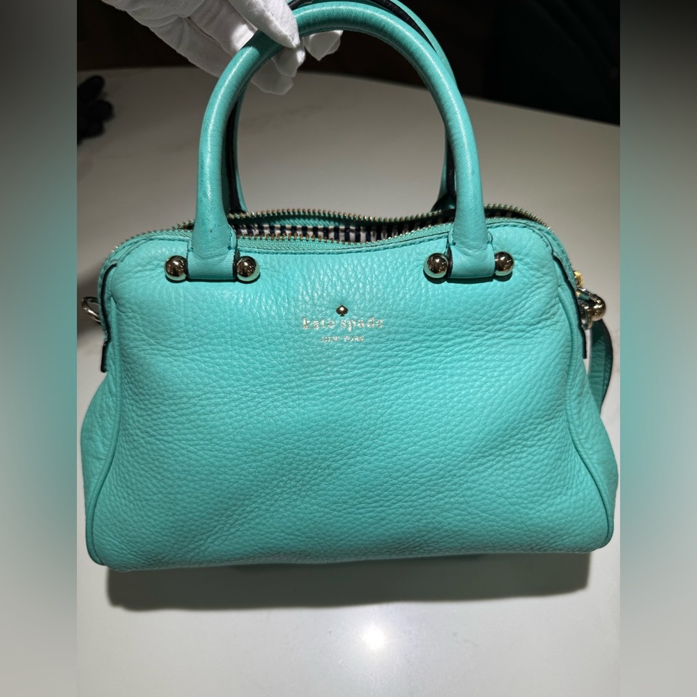 KATE SPADE Leather Crossbody or Handbag, Zipper top, Turquoise Green - Picture 4 of 16